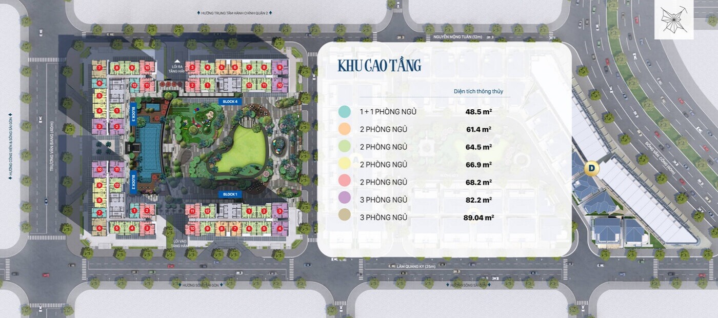 mặt bằng thể hiện diện tích các loại căn hộ